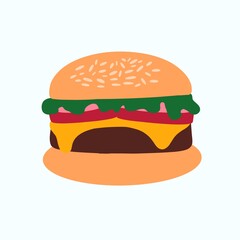 Flat illustration burger in sandwich bun style