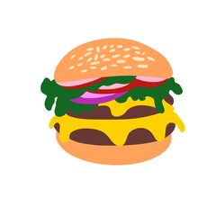Flat illustration burger in sandwich bun style