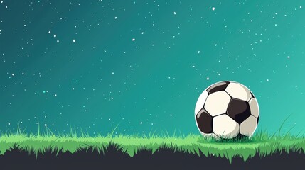 Vibrant football on lush green grass field under rainy sky with falling raindrops and cloudy weather