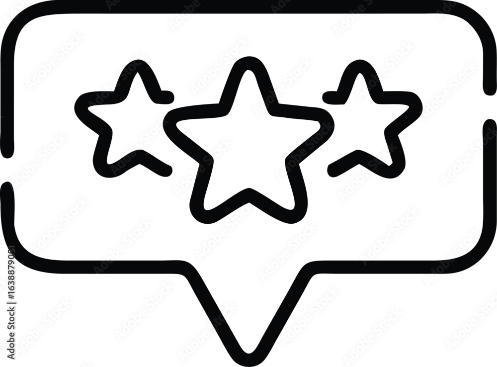 Poster three stars in a speech bubble icon representing rating or feedback