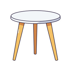 Simple round white table with wooden legs &ndash; stock vector flat illustration