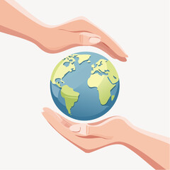 Soft pastel vector of hands protecting and supporting the planet earth.