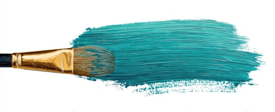 Teal paint stroke with paintbrush