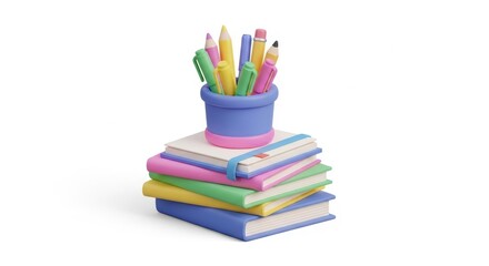 Fototapeta premium Cup of pencils on stacked books