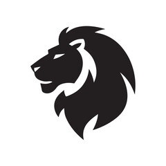 Illustration of a majestic lion head with a prominent mane in a bold black silhouette design style