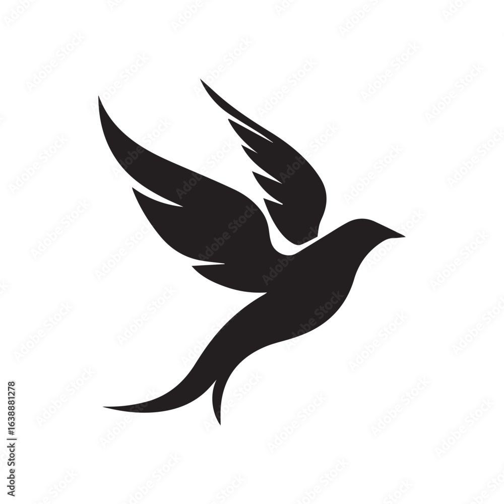 Poster silhouette of a bird in flight with wings spread against a white background creating a simple design
