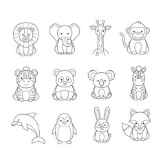 Hand-Drawn Animal Icons Vector Set Outline.eps
