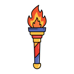 Colorful cartoon torch with flame illustration in bold lines &ndash; stock vector flat illustration