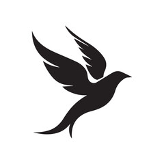 Silhouette of a bird in flight with wings spread against a white background creating a simple design