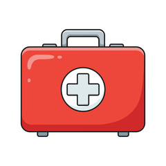 Obraz premium Red first aid kit with white cross on handle isolated – stock vector flat illustration