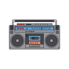 Fototapeta premium Vintage boombox with dual cassette and radio features – stock vector flat illustration
