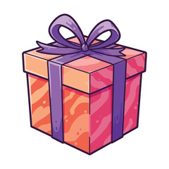 Obraz premium Colorful gift box with purple ribbon and bow – stock vector flat illustration