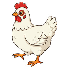 Cartoon illustration of a white hen with red comb and beak – stock vector flat illustration