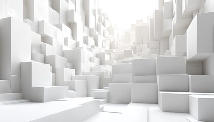 Abstract white cubic architecture and bright light on top. Use it for creative design, backgrounds, or illustrations.
