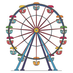 Colorful ferris wheel illustration with vibrant gondolas – stock vector flat illustration