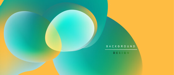 Abstract background features overlapping circles. Teal, yellow hues blend smoothly creating dynamic visual effect. Modern design element.