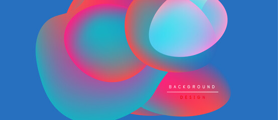 Abstract colorful shapes overlap. Blue background provides contrast. Modern design feels dynamic, vibrant, smooth. Simple text reads background design.