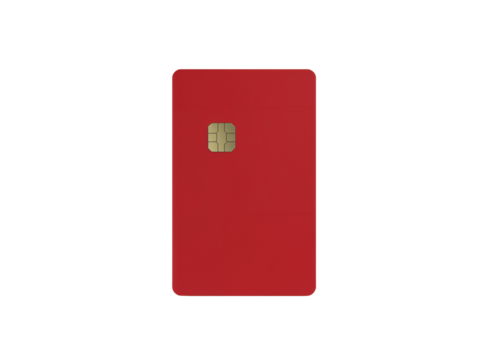 Vibrant crimson payment card resting against an immaterial isolated transparent background