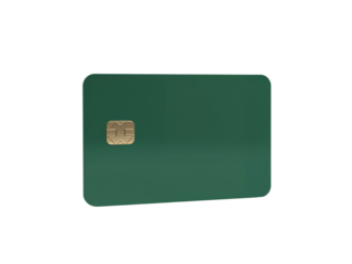 Isolated emerald green credit card with golden chip ready for contactless payment