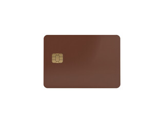 Modern chocolate brown credit card illustration with electronic chip on transparent display