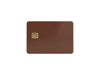 Modern chocolate brown credit card illustration with electronic chip on transparent display