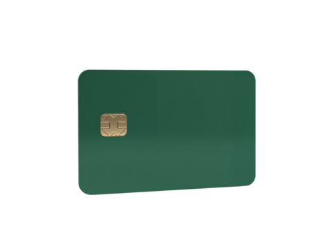 Isolated emerald green credit card with golden chip ready for contactless payment