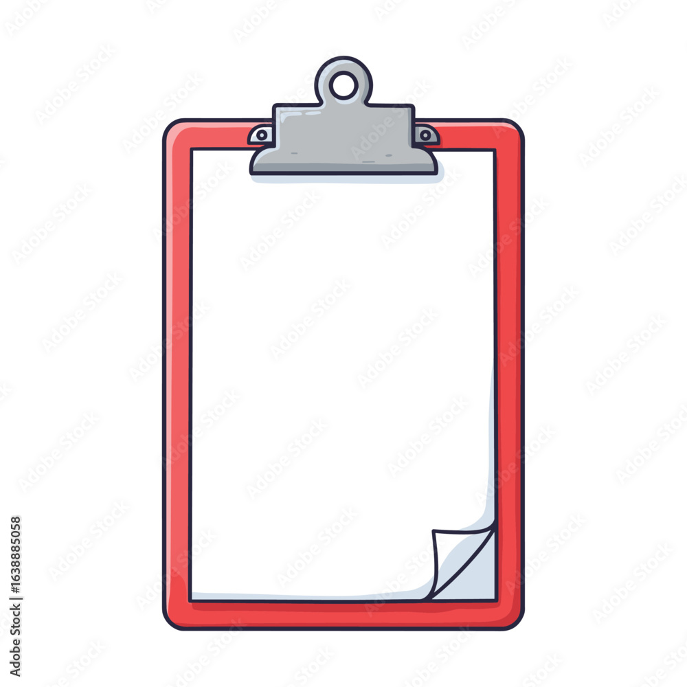 Poster red clipboard with blank paper for notes and lists – stock vector flat illustration