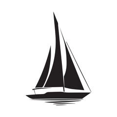 Silhouette of a sailboat with three sails on the water in black and white vector illustration design