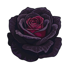 Detailed black rose with deep red center close-up &ndash; stock vector flat illustration