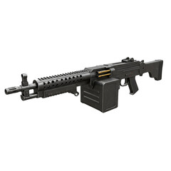Isolated Photo of a Black Machine Gun on a Transparent Background