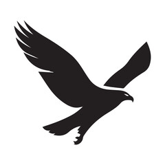 Illustration of a black silhouette of an eagle soaring with its wings spread on a white background view