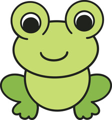 Obraz premium A cartoon of a green frog sitting and smiling.