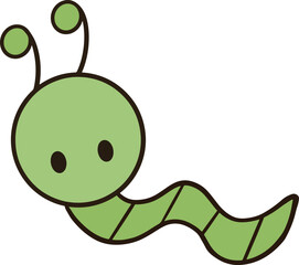 a cartoon worm with a green body and two eyes