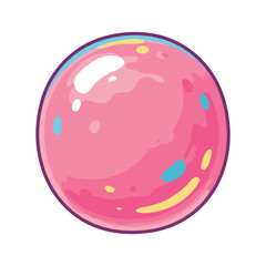 Glossy pink bubblegum sphere with colorful accents &ndash; stock vector flat illustration