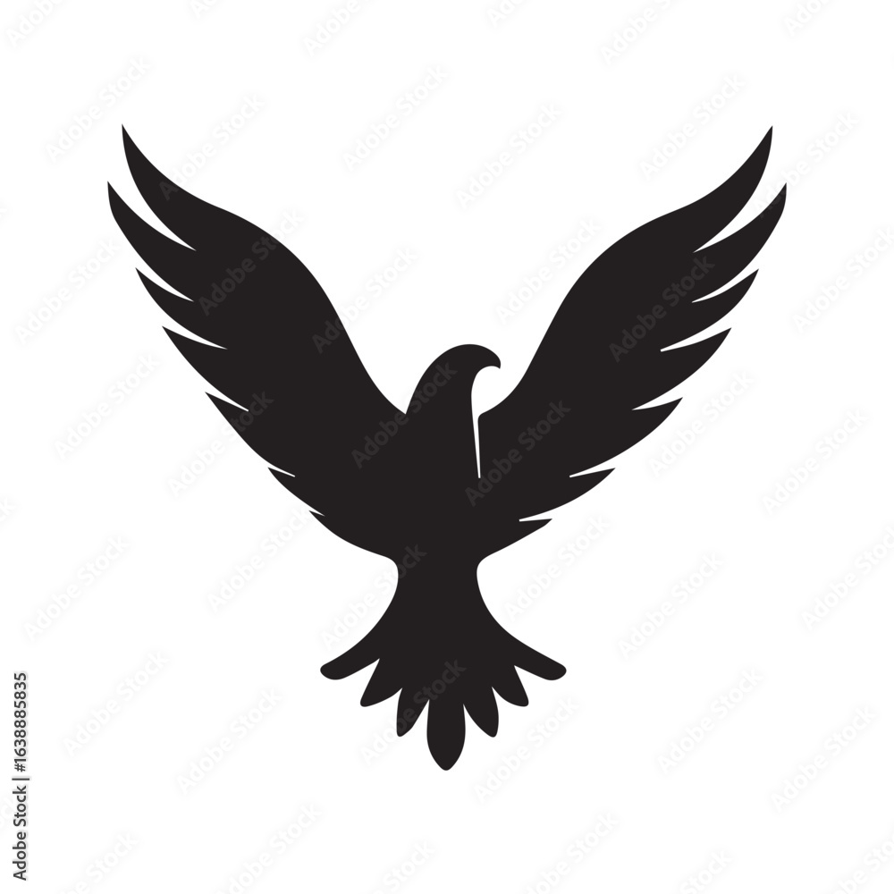Poster silhouette of a bird with outstretched wings in black against a white background design element vect