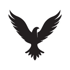 Silhouette of a bird with outstretched wings in black against a white background design element vector