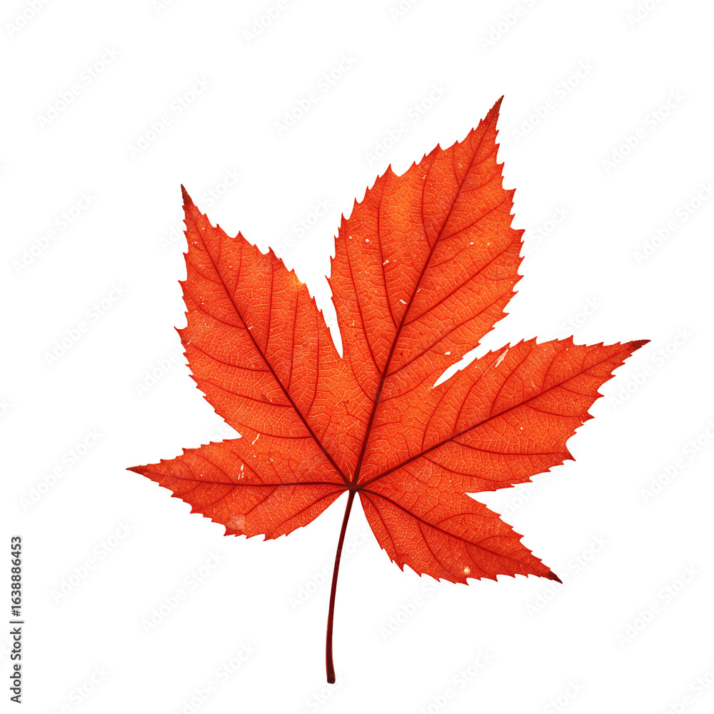 Poster isolated realistic image of a vibrant red autumn leaf with transparent background