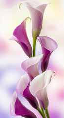 Elegant Calla Lilies: A Beautiful Arrangement of Delicate Flowers in Soft Pastel Colors