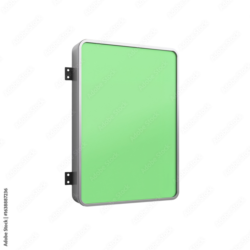 Poster illuminated blank light box with green screen against a featureless canvas for signage display