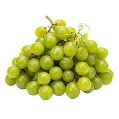 A cluster of fresh, vibrant green grapes, piled high against a transparent background.