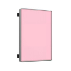 Illuminated advertising sign with soft pink glow, blank frame, ready for custom graphic insertion