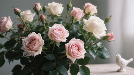 Elegant Pink White Roses Bouquet Charming Floral Arrangement Home Decor