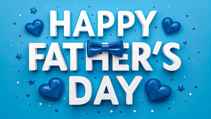Happy father&rsquo;s day greeting with blue hearts and bow tie on festive background
