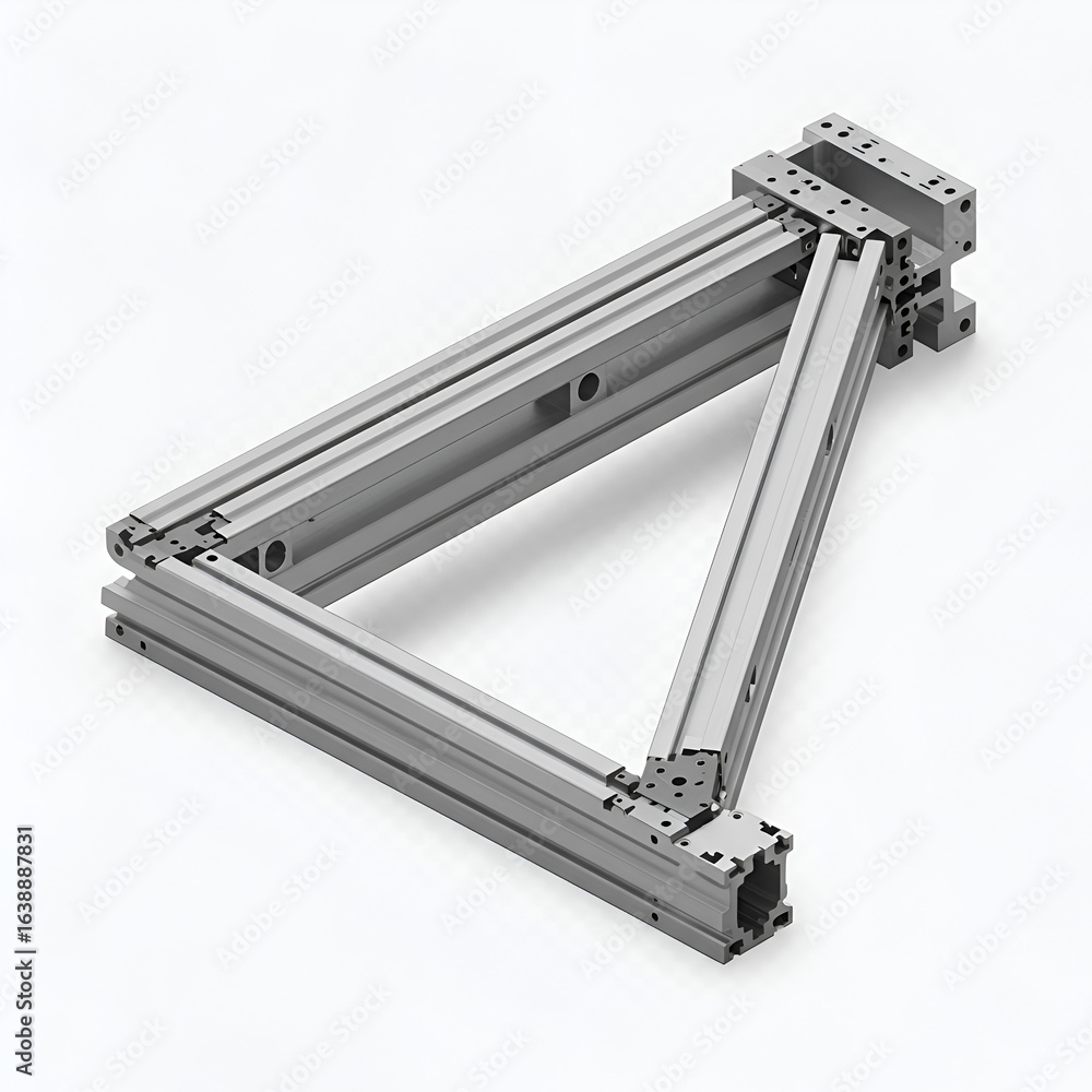 Poster Isometric 3D Render of Metallic Angular Construction on White Background