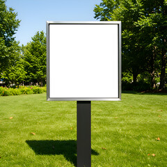 Photo of a Blank Square Billboard Sign in a Green Park Setting on a Sunny Day