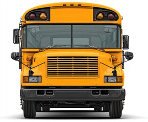 Front view of a bright yellow school bus