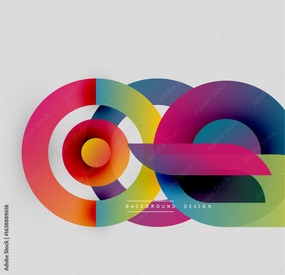 Poster abstract colorful layers create dynamic composition. overlapping circles, gradients, vibrant hues do