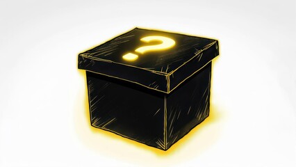 Luminous Riddle: Sketched Black Mystery Box with Glowing Question Mark