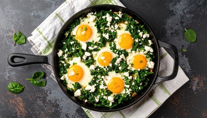 Scrumptious Spinach And Feta Eggs In Cast Iron Pan