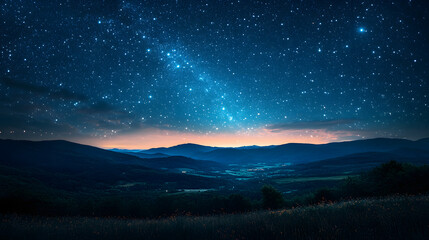 Fototapeta premium Night Sky Landscape with Milky Way Over Dark Mountains